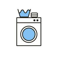 Waschen Maschine und Wanne von Wasser und ein Handtuch. Wäsche und Waschmaschine. Vektor. vektor