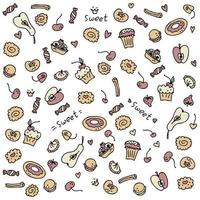 Cartoon-Stil Doodle-Muster von süßen Muffins und Donuts vektor