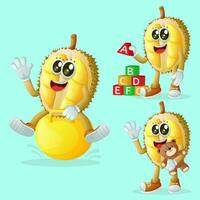 söt Durian tecken spelar med unge leksaker vektor
