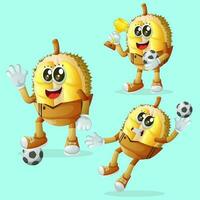 söt Durian tecken spelar fotboll vektor