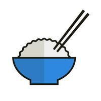 vit ris och ätpinnar ikon. japansk frukost. vektor. vektor