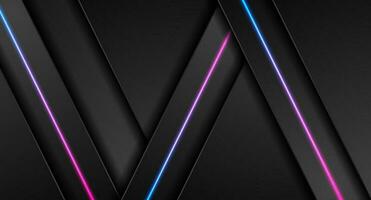svart tech abstrakt bakgrund med blå och lila neon laser rader vektor