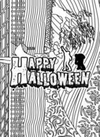 glücklich Halloween, Halloween Färbung Buchseite, Halloween Zitate Typografie Färbung Seite Design. vektor