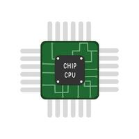 processor eller elektronisk chip på krets styrelse. platt vektor illustration dator chip, krets styrelse, cpu.