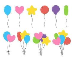 en uppsättning av färgrik festlig ballonger. en samling av ljus bollar av annorlunda former i en platt tecknad serie stil. vektor isolerat illustration