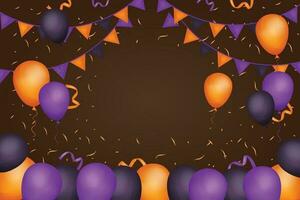 hintergrund für halloween mit halloween-geisterballons und kürbis. gruselige luftballons, fledermaus, süßigkeiten und halloween-elemente auf gelbem hintergrund. website gruselig, hintergrund oder banner halloween-vorlage vektor