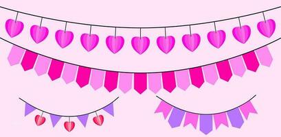 romantisk rosa flaggväv med hjärta papper form kolletion vektor