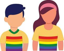 lgbt Jugend trans Kinder eben Stil Vektor Illustration, lgbg Junge und Mädchen tragen Regenbogen Farbe t Hemden Clip Kunst Lager Bild