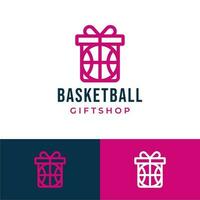 Geschenk Box und Basketball Logo Symbol Vektor Illustration