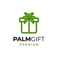 Geschenk Box mit Palme Baum Logo Symbol Vektor Illustration