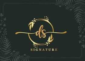 Luxus Unterschrift Initiale ds Logo Design isoliert Blatt und Blume vektor