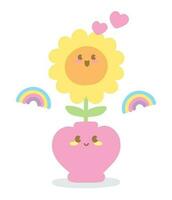 süß kawaii glücklich Blume mit Herz Topf Hand gezeichnet Illustration Vektor