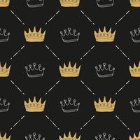 krona sömlösa mönster, handritad kunglig doodles bakgrund, vektorillustration vektor