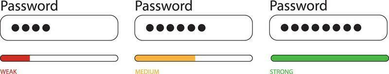 Lösenord svag, medium och stark gränssnitt. Lösenord form mall för hemsida. digital säkerhet bar. säkerhet krav. app design layout gränssnitt. vektor illustration isolerat på vit bakgrund.