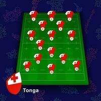 tonga nationell rugby team på de rugby fält. illustration av spelare placera på fält. vektor