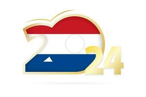Jahr 2024 mit Niederlande Flagge Muster. vektor
