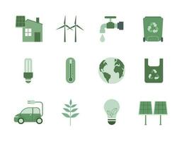 uppsättning av grön ekologi platt ikoner, alternativ grön energi Resurser, användbar för branding och natur logotyp, ekologi natur element begrepp. vektor design illustration.