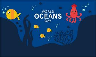 värld hav dag tecknad serie illustration med under vattnet landskap tillägnad vektor
