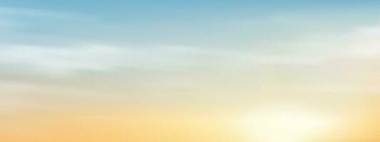 Himmel Blau mit Wolke, Horizont Sonnenuntergang Himmel im Licht Blau Gelb Farbe, Vektor Panorama schön Natur im Abend Sommer- durch das Strand, Banner Hintergrund zum Welt Umgebung Tag, speichern das Erde, Erde Tag