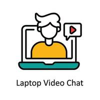 Laptop Video Plaudern Vektor füllen Gliederung Symbol Design Illustration. online Streaming Symbol auf Weiß Hintergrund eps 10 Datei