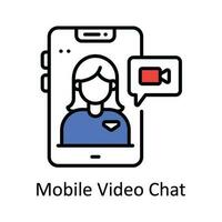 Handy, Mobiltelefon Video Plaudern Vektor füllen Gliederung Symbol Design Illustration. online Streaming Symbol auf Weiß Hintergrund eps 10 Datei
