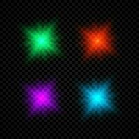 Licht bewirken von Linse Fackeln. einstellen von vier Grün, Rot, lila und Blau glühend Beleuchtung Starburst Auswirkungen mit funkelt auf ein dunkel vektor
