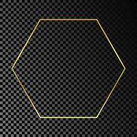 Gold glühend Hexagon Rahmen isoliert auf dunkel vektor