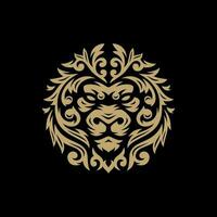 lejon huvud med blommig stam- logotyp illustration på mörk bakgrund vektor