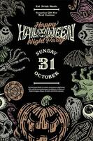 Flyer von Halloween Party im Stil Gekritzel Jahrgang Illustration vektor
