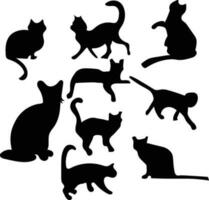 svart katt konst illustration silhuett uppsättning vektor