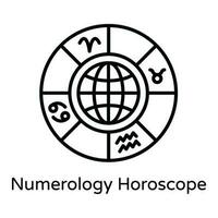 numerologi horoskop vektor översikt ikon design illustration. astrologi och zodiaken tecken symbol på vit bakgrund eps 10 fil