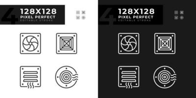 luft systemet linjär ikoner uppsättning för mörk, ljus läge. energi effektivitet. Hem ventilation. luft konditionering. hvac service. tunn linje symboler för natt, dag tema. isolerat illustrationer. redigerbar stroke vektor