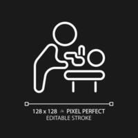 bebis ändring rum pixel perfekt vit linjär ikon för mörk tema. blöja tabell i offentlig toalett. bekvämlighet. tunn linje illustration. isolerat symbol för natt läge. redigerbar stroke vektor