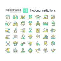 nationell institutioner rgb Färg ikoner uppsättning. mönster av beteende. social systemet. samhälle ramverk. isolerat vektor illustrationer. enkel fylld linje ritningar samling. redigerbar stroke