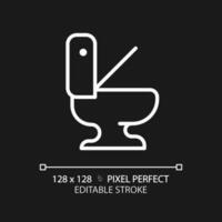 Toilette Schüssel Pixel perfekt Weiß linear Symbol zum dunkel Thema. Toilette Ausrüstung. Sitz im Toilette. Privat Raum zum Hygiene. dünn Linie Illustration. isoliert Symbol zum Nacht Modus. editierbar Schlaganfall vektor
