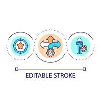 mål miljö attityd slinga begrepp ikon. övervinnande begränsningar. själv utveckling. sluta framställning ursäkter abstrakt aning tunn linje illustration. isolerat översikt teckning. redigerbar stroke vektor