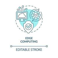 Kante Computing Türkis Konzept Symbol. Daten wird bearbeitet. Information Technologie Trend abstrakt Idee dünn Linie Illustration. isoliert Gliederung Zeichnung. editierbar Schlaganfall vektor