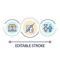 skola vaccination slinga begrepp ikon. barn immunisering. barn hälsa vård. förebyggande program abstrakt aning tunn linje illustration. isolerat översikt teckning. redigerbar stroke vektor