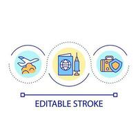 International Impfung Reisepass Schleife Konzept Symbol. Reise Sicherheit Spitze. ziehen um im Ausland Anforderungen abstrakt Idee dünn Linie Illustration. isoliert Gliederung Zeichnung. editierbar Schlaganfall vektor