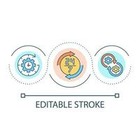 runt om klocka schema slinga begrepp ikon. dagligen tillgång. icke sluta arbetssätt. tidtabell optimering abstrakt aning tunn linje illustration. isolerat översikt teckning. redigerbar stroke vektor
