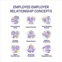 anställd arbetsgivare relation begrepp ikoner uppsättning. arbete etik. relationer i arbetsplats aning tunn linje Färg illustrationer. isolerat symboler. redigerbar stroke vektor