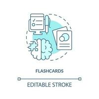 Karteikarten Konzept Türkis Symbol. visualisieren Information. Auswendiglernen Tricks abstrakt Idee dünn Linie Illustration. isoliert Gliederung Zeichnung. editierbar Schlaganfall vektor