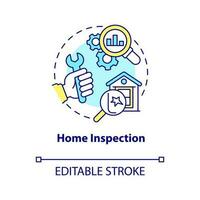 Zuhause Inspektion Konzept Symbol. Kauf Haus. Eigentum Bedingung Bewertung Prozess abstrakt Idee dünn Linie Illustration. isoliert Gliederung Zeichnung. editierbar Schlaganfall vektor