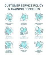 kund service politik och Träning turkos begrepp ikoner uppsättning. företags- fördelar aning tunn linje Färg illustrationer. isolerat symboler. redigerbar stroke vektor