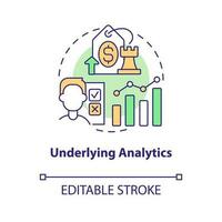 zugrunde liegenden Analytik Konzept Symbol. Basic Daten Analyse. Preis testen Schlüssel Faktor abstrakt Idee dünn Linie Illustration. isoliert Gliederung Zeichnung. editierbar Schlaganfall vektor