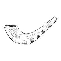 små shofar från Bagge horn för rosh hashanah och yom kippur vektor grafisk illustration i svart och vit. jewish ny år traditionell symbol i skiss stil