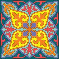 vektor skön fyrkant orientalisk kazakh nationell Färg röd gul grön orange prydnad mönster folk konst