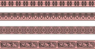 Vektor einstellen von Rosa und schwarz einheimisch amerikanisch Zier nahtlos Grenzen. Rahmen von das Völker von Amerika, Azteken, Maya, Inkas