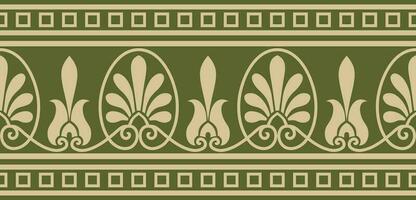 Vektor Gold und Grün nahtlos klassisch griechisch Ornament. endlos europäisch Muster. Grenze, Rahmen uralt Griechenland, römisch Reich