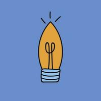 süß Karikatur Hand gezeichnet Licht Birne von das Lampe. Geschäft Idee, erfolgreich Brainstorming, Erstellen Ideen zum das Projekte, brillant Gedanken im das Geist. Vektor Illustration isoliert auf das Hintergrund.